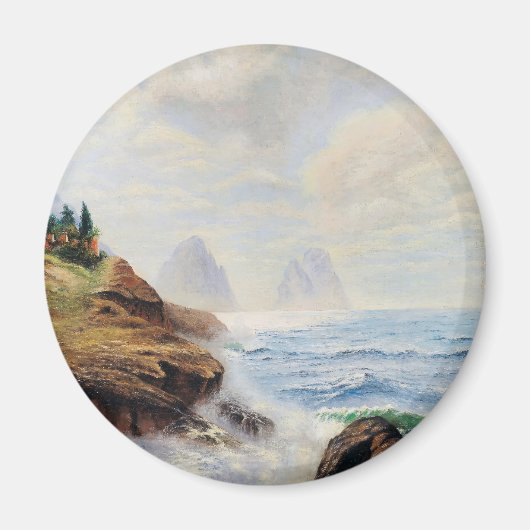 Dramatische golven slaan op een rotsachtige kust magneet (Voorkant)