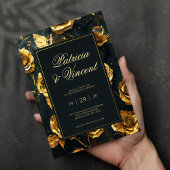 Dramatische gouden Rozen op zwarte bruiloft uitnod Kaart