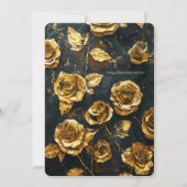 Dramatische gouden Rozen op zwarte bruiloft uitnod Kaart (Achterkant)