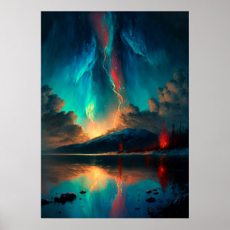 Dramatische hemel en blauwe hemel op het water poster