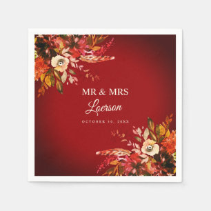 Dramatische Herfst Rode Bloemen Mr. & Mrs. Wedding Servet