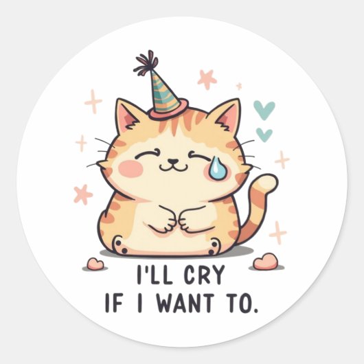 Dramatische Huilende Kat Feest Sticker - Herkenbar (Voorkant)