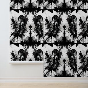 Dramatische inkt kunst van de vrouw in zwart-wit behang
