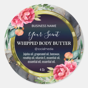 Dramatische inktfloral, zwart, butter-etiketten ronde sticker