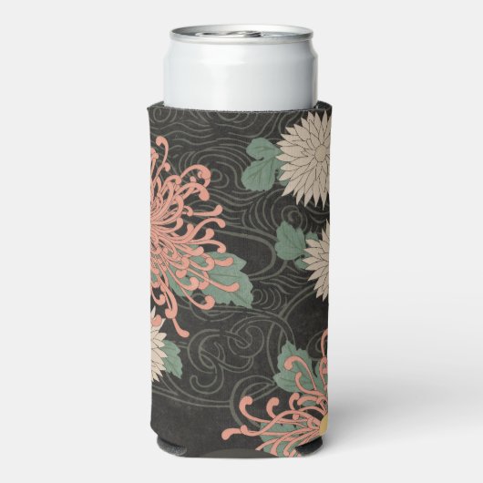 Dramatische Japanse Chrysanthemum Bloemen Seltzer Blikjeskoeler (Seltzer Achterkant)