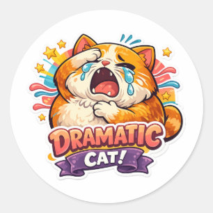 Dramatische kat grappige huilende cartoon kunst re ronde sticker