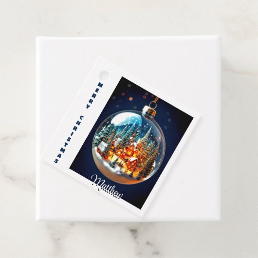 Dramatische kerstlandschap in een Bauble Gift labe Bedankjes Labels (In situ)