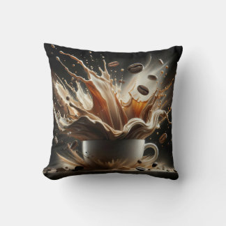 Dramatische koffie-splash met zwevende koffiebonen kussen