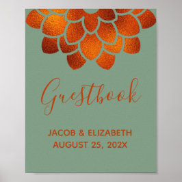 Dramatische koperen bloem in basilicum trouwgasten poster