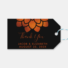 Dramatische koperen bloem op zwarte bedankkaart cadeaulabel