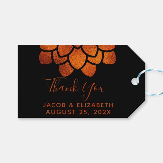 Dramatische koperen bloem op zwarte bedankkaart cadeaulabel (Voorkant (Horizontaal))