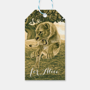 Dramatische Leeuwin Safari Natuur Kunst Cadeaulabel