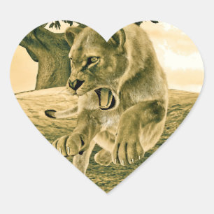Dramatische Leeuwin Safari Natuur Kunst Hart Sticker