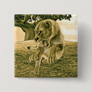 Dramatische Leeuwin Safari Natuur Kunst Vierkante Button 5,1 Cm