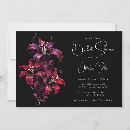 Dramatische lelies zwart gotisch Vrijgezellenfeest Kaart (Voorkant)