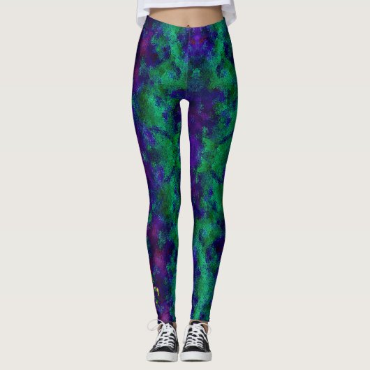 Dramatische Mardi Gras Paarse Green Fleur di Lis Leggings (Voorkant)