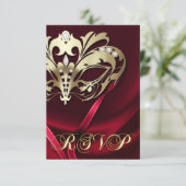 Dramatische Masquerade Rode RSVP Uitnodiging (Staand voorkant)