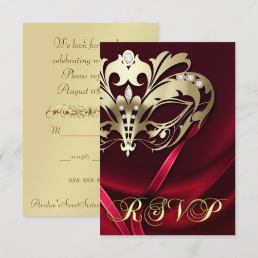 Dramatische Masquerade Rode RSVP-uitnodiging Kaart (Voorkant / Achterkant)