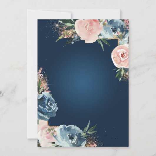 Dramatische Navy Blue en Blush Bloemen Boho Glitte Kaart (Achterkant)