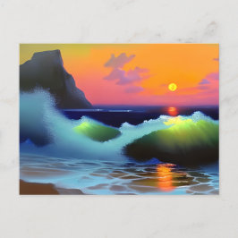 Dramatische oceaan golven en zonsondergang briefkaart