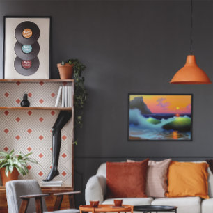 Dramatische oceaan golven en zonsondergang poster