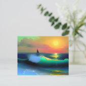 Dramatische oceaan golven en zonsondergang reflect briefkaart (Staand voorkant)