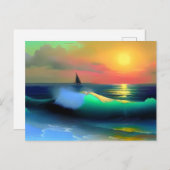 Dramatische oceaan golven en zonsondergang reflect briefkaart (Voorkant / Achterkant)