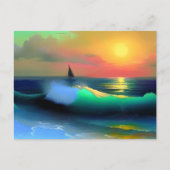 Dramatische oceaan golven en zonsondergang reflect briefkaart (Voorkant)