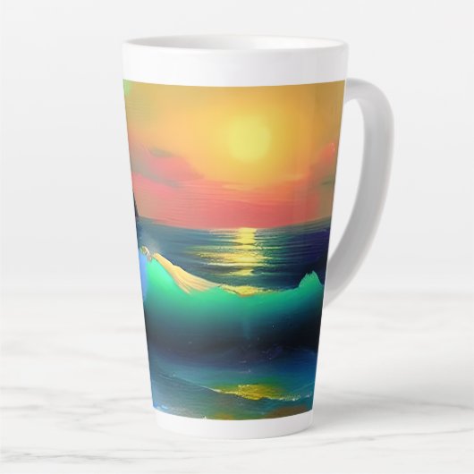 Dramatische oceaan golven en zonsondergang reflect latte mok (Rechterhoek)