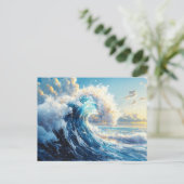 Dramatische oceaangolf bij zonsondergang briefkaart (Staand voorkant)