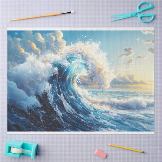 Dramatische oceaangolf bij zonsondergang Decoupage Tissuepapier (Craft)