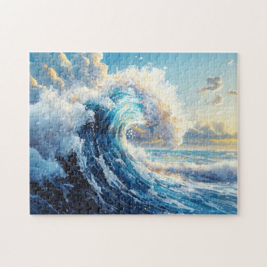 Dramatische oceaangolf bij zonsondergang legpuzzel (Horizontaal)