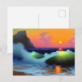 Dramatische oceaangolven en zonsondergang briefkaart (Voorkant / Achterkant)