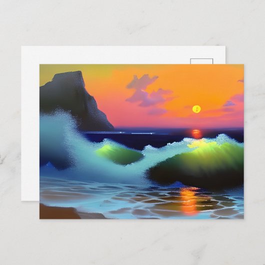 Dramatische oceaangolven en zonsondergang briefkaart (Voorkant / Achterkant)