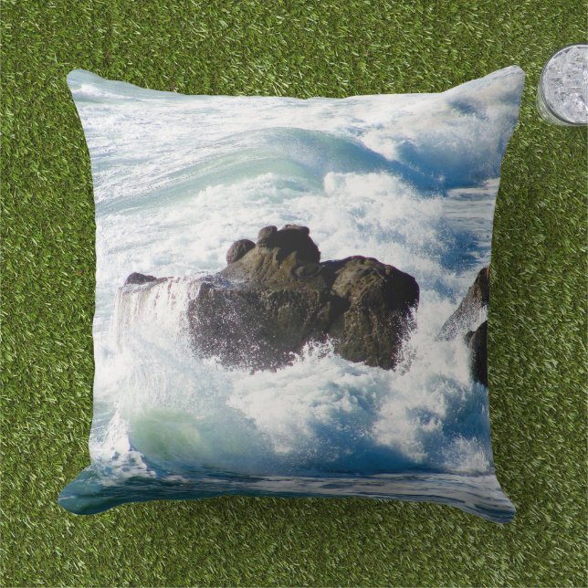 Dramatische oceaangolven Zee Marine Worp Kussen (Gras)
