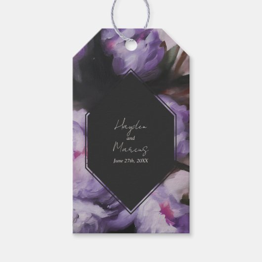 Dramatische Paarse Bloemen Bruiloft Cadeau Labels Cadeaulabel (Voorkant)