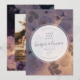 Dramatische Paarse Floral Herfst Cirkel Foto Save The Date