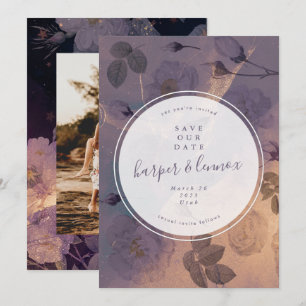 Dramatische Paarse Floral Herfst Cirkel Foto Save The Date