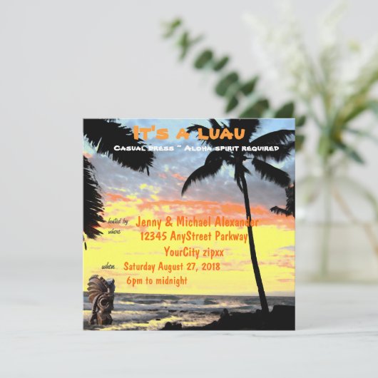 Dramatische palmboom Sunset Luau Kaart (Staand voorkant)