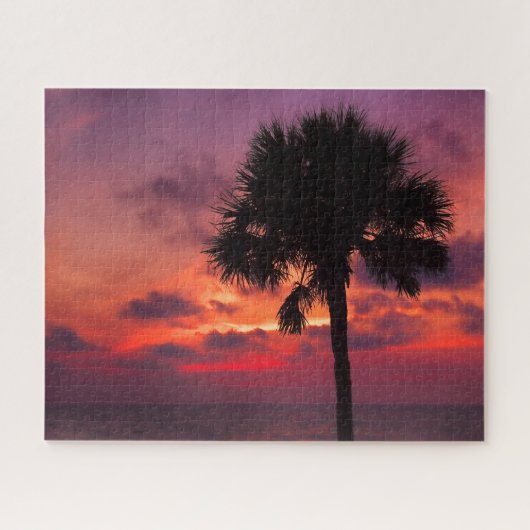 Dramatische palmboom zonsondergang in Naples, Flor Legpuzzel (Horizontaal)