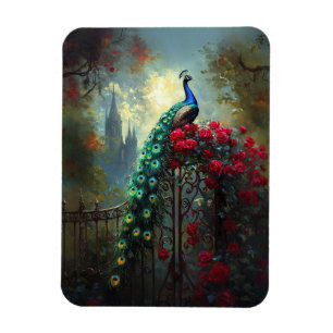 Dramatische Peacock Red Roses Gothic Flexible Magneet