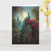 Dramatische Peacock Red Roses Gothic Kaart (Gele Bloem)