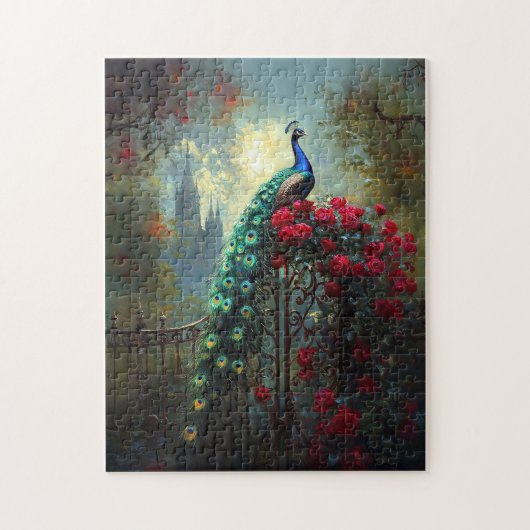 Dramatische Peacock Red Roses Gothic Legpuzzel (Verticaal)