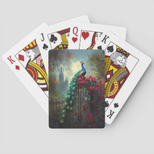 Dramatische Peacock Red Roses Gothic Pokerkaarten