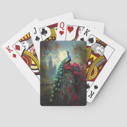 Dramatische Peacock Red Roses Gothic Pokerkaarten (Achterkant)