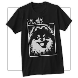 Dramatische Pop Art Pomeranian Witte Op Zwarte T-shirt