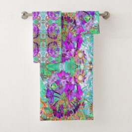 Dramatische Psychedelic Magenta en Purple Flowers Bad Handdoek