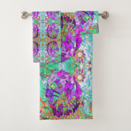 Dramatische psychedelische magenta en paarse bloem bad handdoek