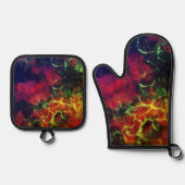 Dramatische rode donkergroene alcohol inkt ovenwant & pannenlap set (Voorkant)