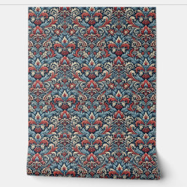 Dramatische rode en blauwe damast behang